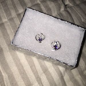 heart earings with purple diamonds inside